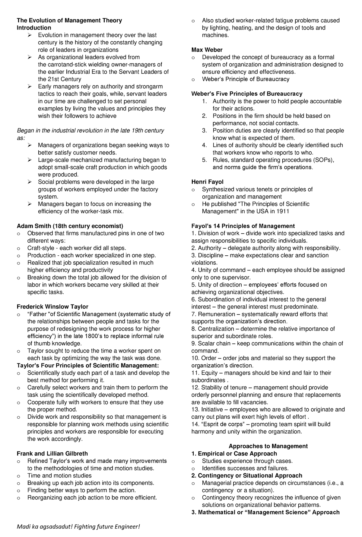 Notes on Engineering Management - The Evolution of Management Theory ...