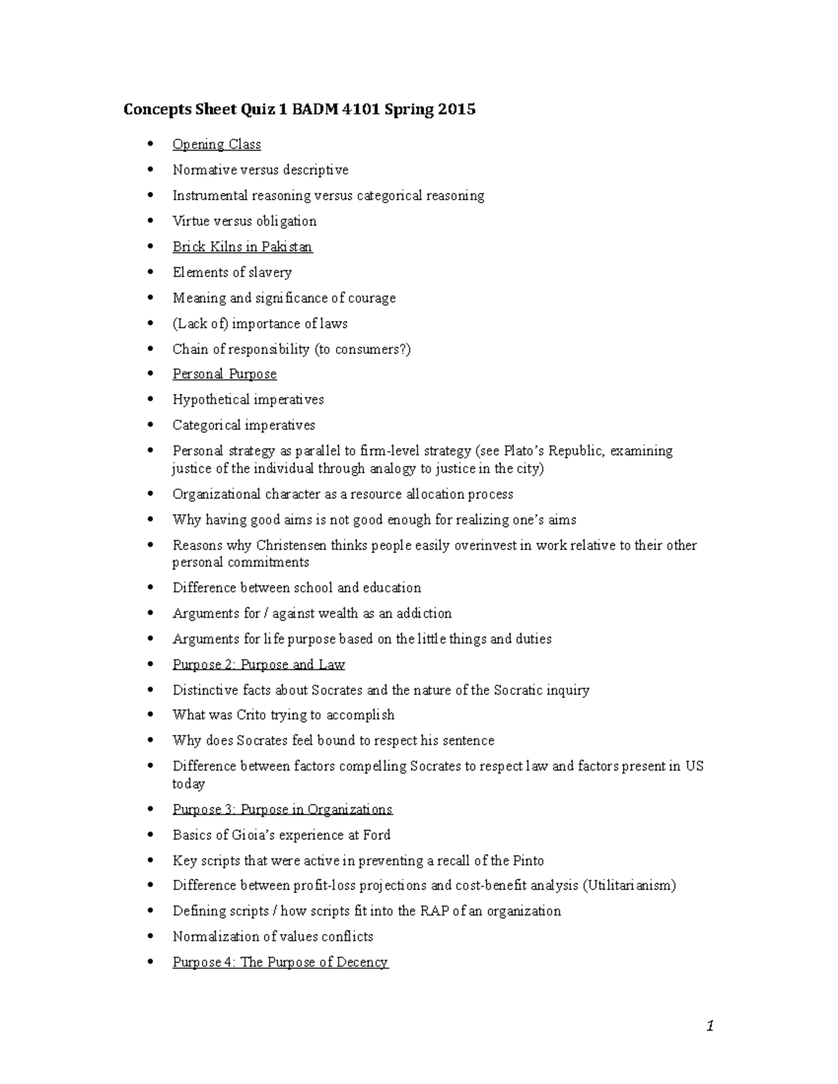 Concepts Sheet Test 1 BADM 4101 Fall 2015 Concepts Sheet Quiz 1 BADM