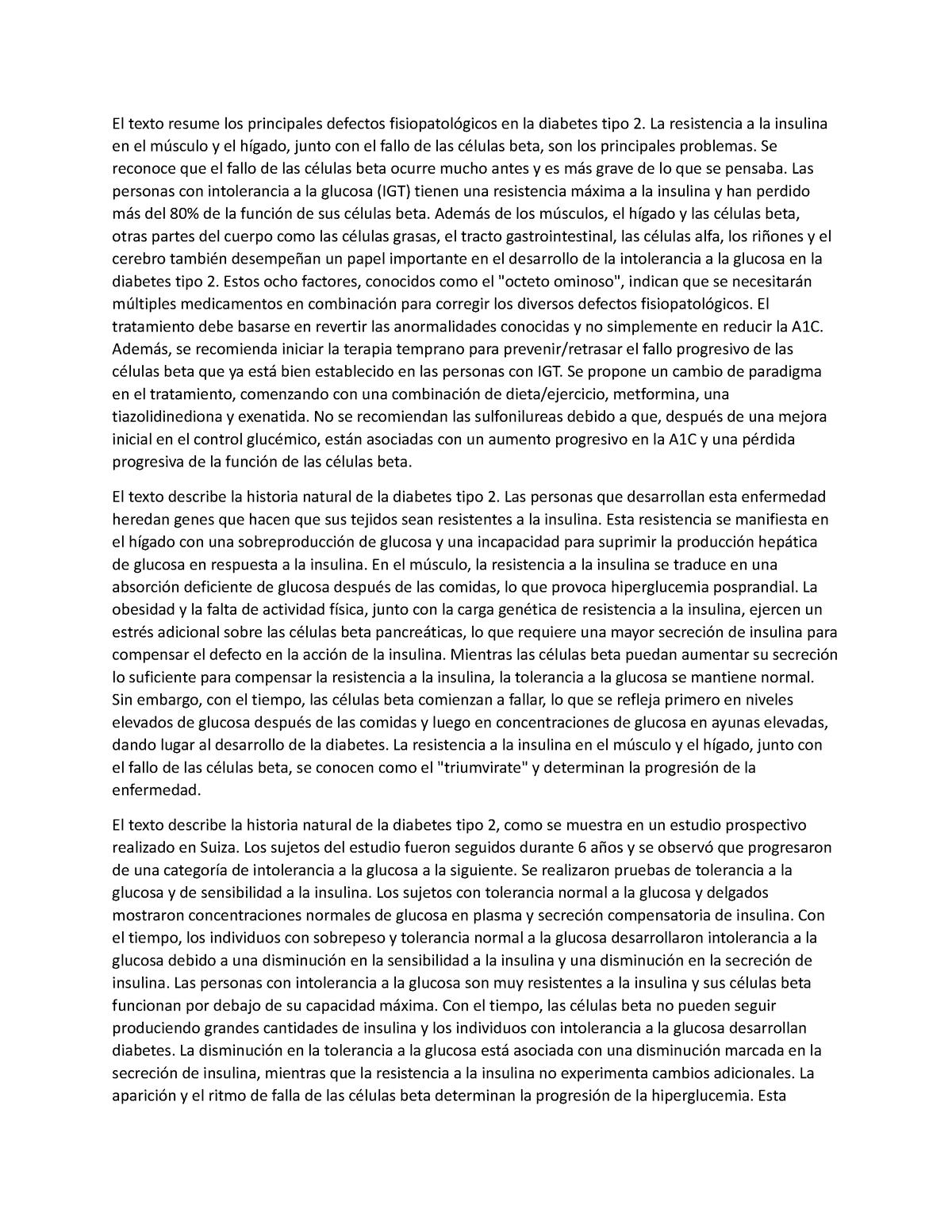 Resumen articulo diabetes - El texto resume los principales defectos ...