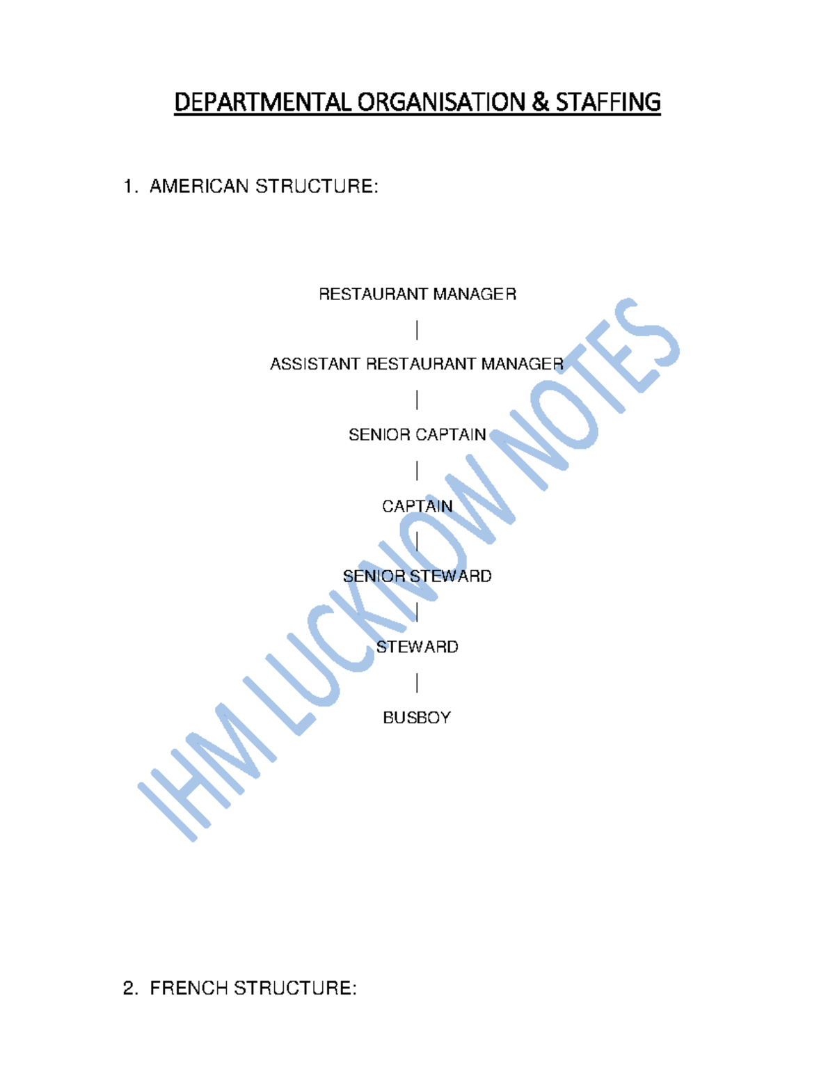 Departmental Organisation DEPARTMENTAL ORGANISATION & STAFFING 1