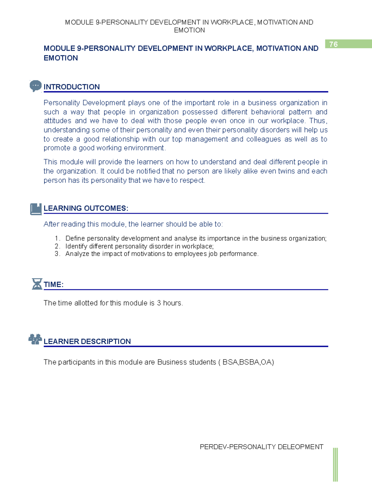 Module 9- Personality development in workplace Motivation - MODULE 9 ...