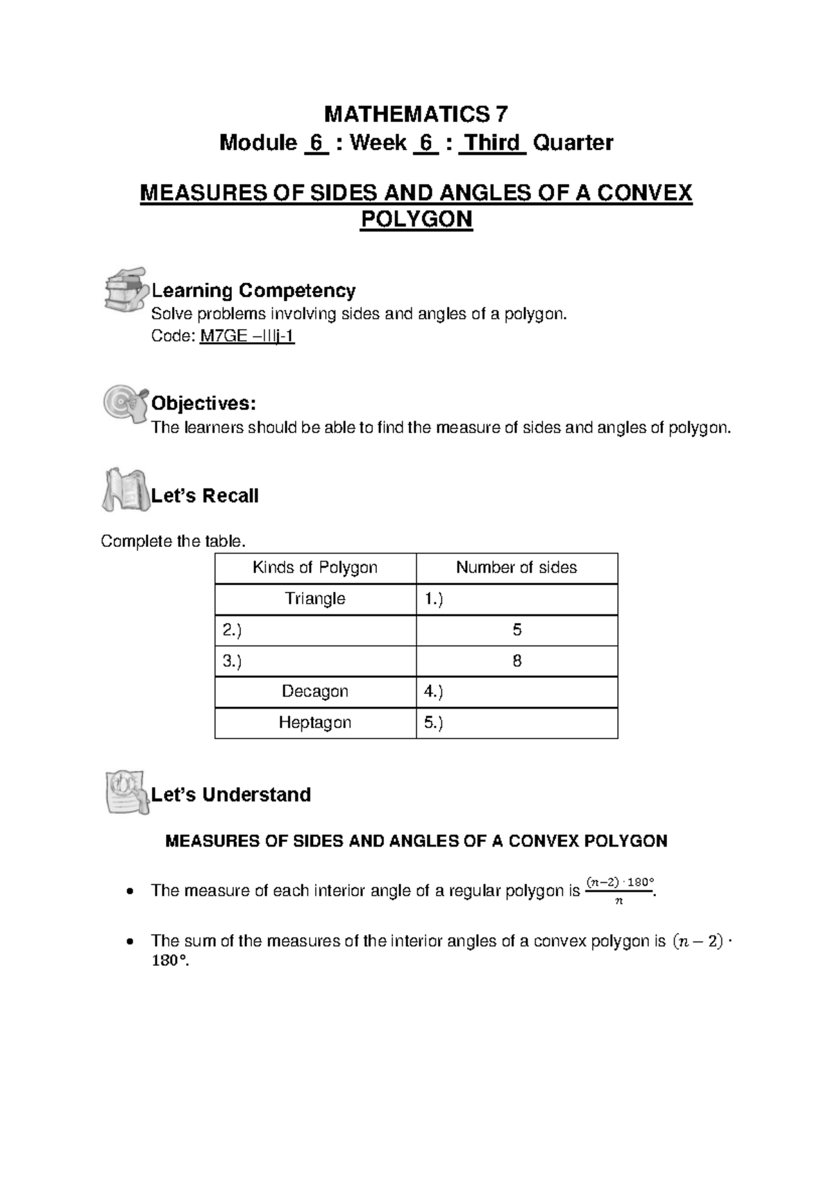 MATH Grade 7 Quarter 3 Module 6 WEEK6 - MATHEMATICS 7 Module 6 : Week 6 ...