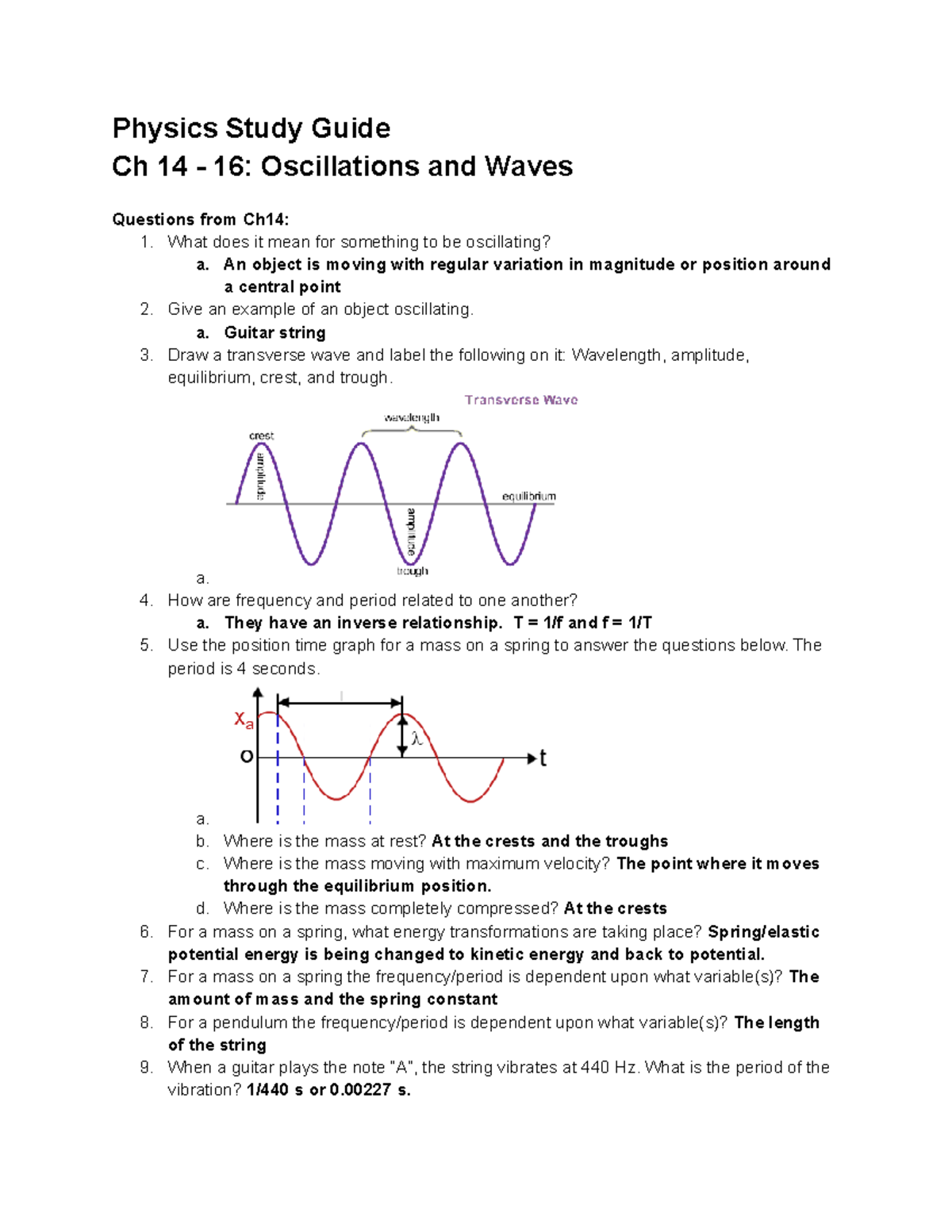 Physics Oscillations Waves - Physics Study Guide Ch 14 - 16 ...