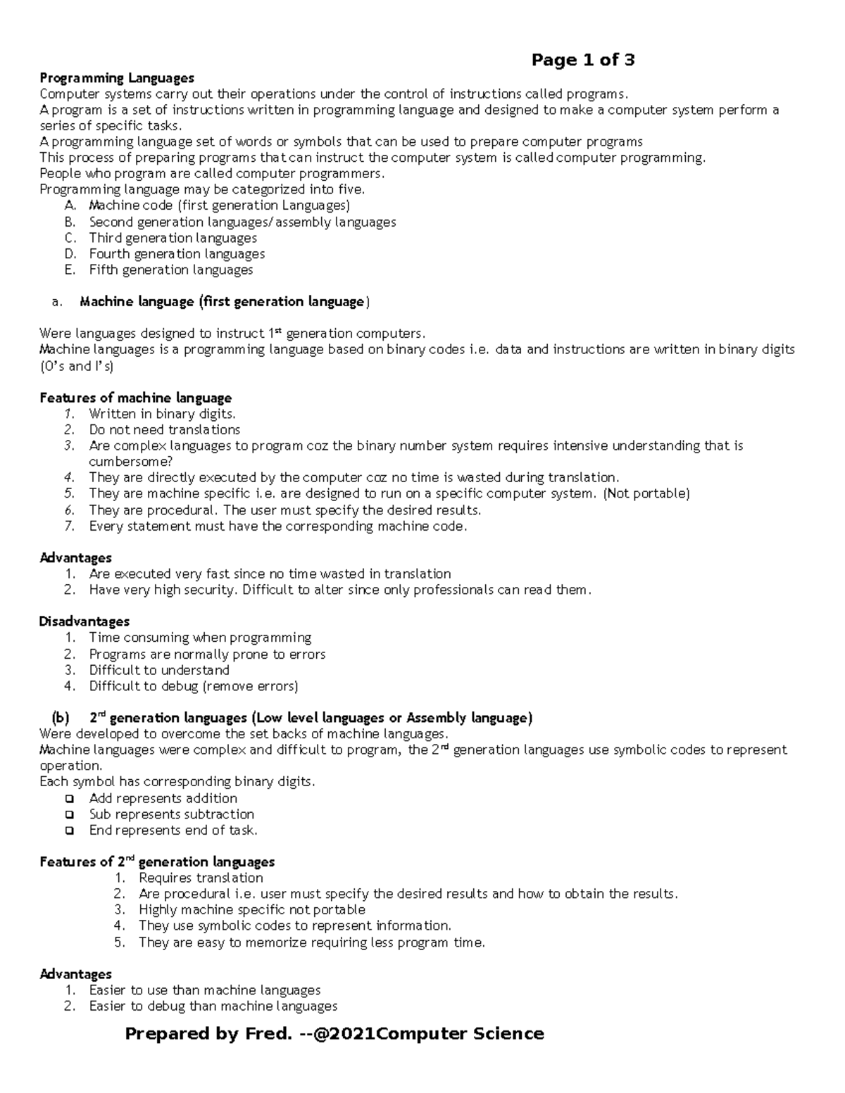 1 Comps Programming Languages - Page 1 of 3 Programming Languages ...