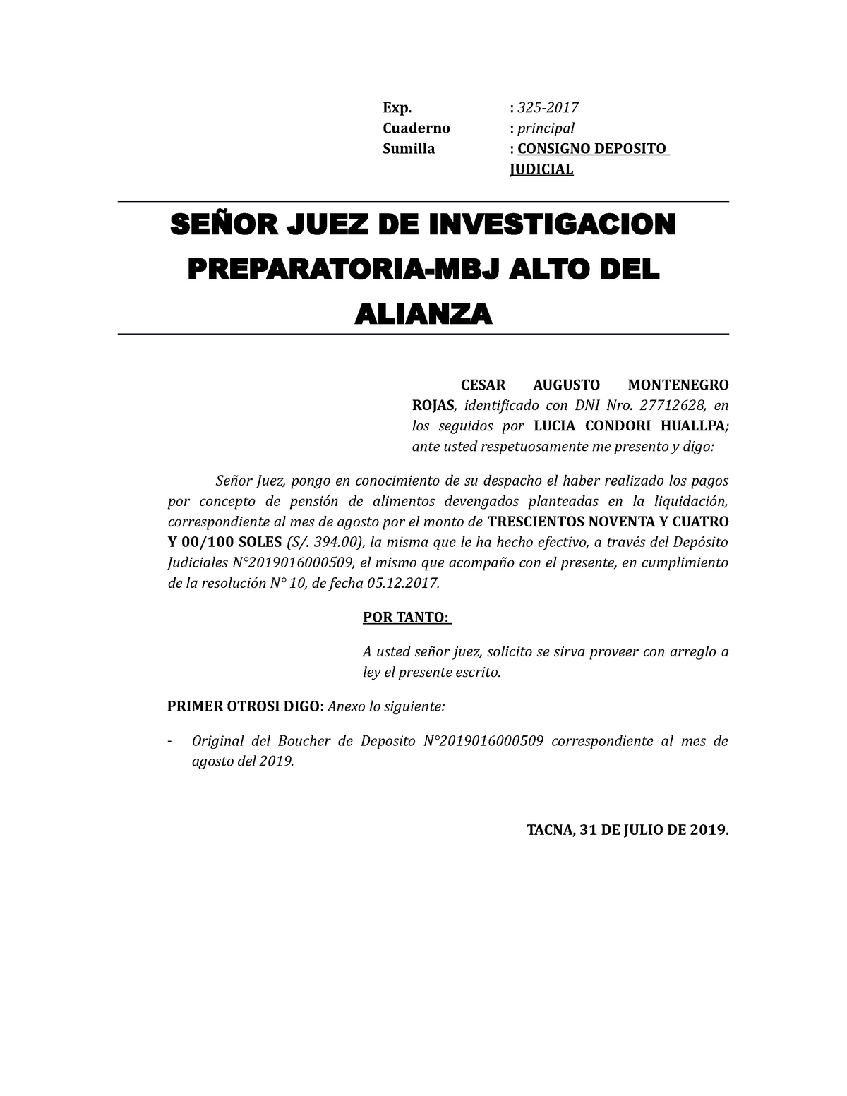 Modelo De Escrito Judicial Adjuntando Documentos - PDMREA