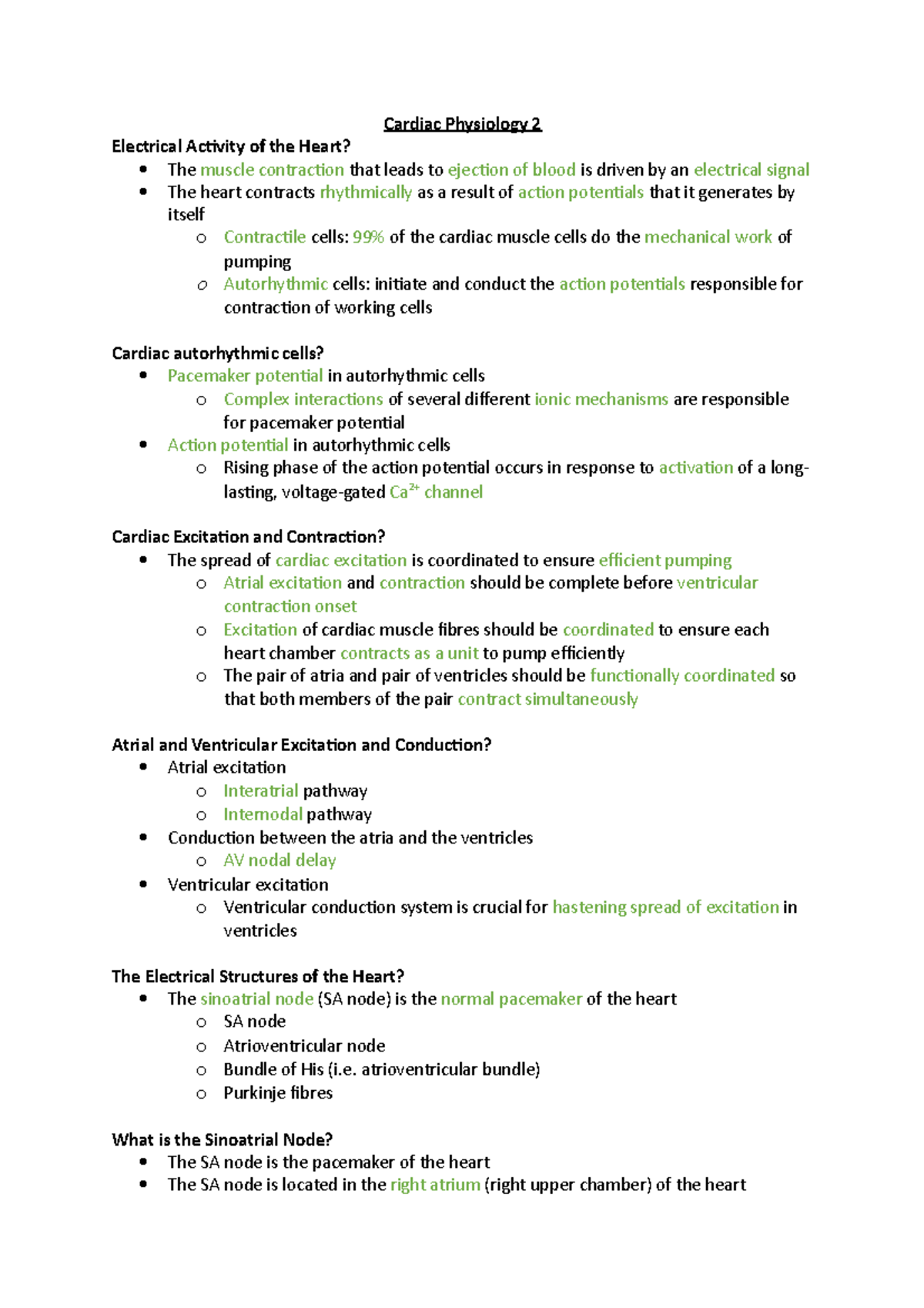 Cardiac Physiology 2 Lecture Notes - Cardiac Physiology 2 Electrical ...