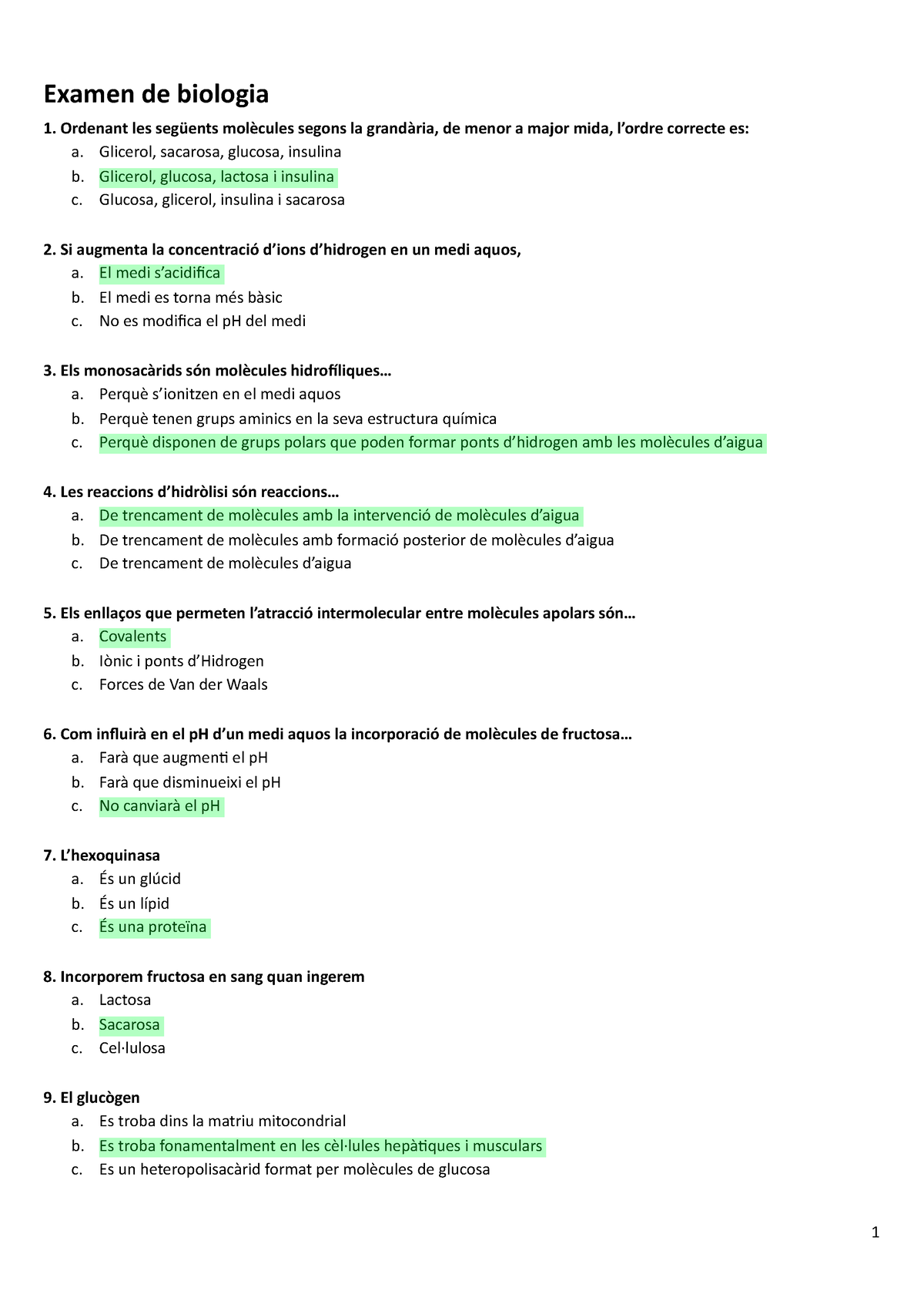 Examen Bio (respuestas) 1 Universitat Ramon Llull - Examen De Biologia ...