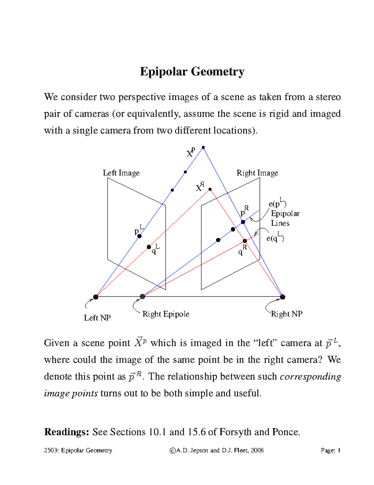 Epi Polar Geom - Epipolar Geometry We consider two perspective images ...