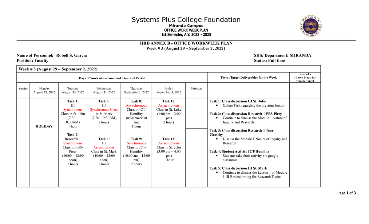 WEEK 3 Annex-B- RSGarcia Aug 22-26 - Systems Plus College Foundation ...