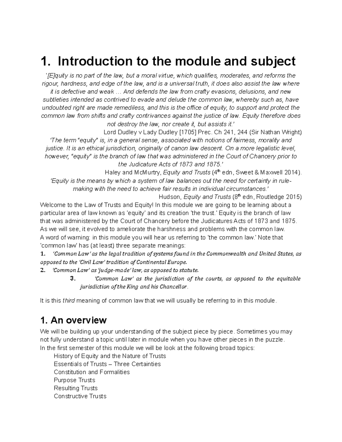 Intro to Equity and Trusts - 1. Introduction to the module and subject ...