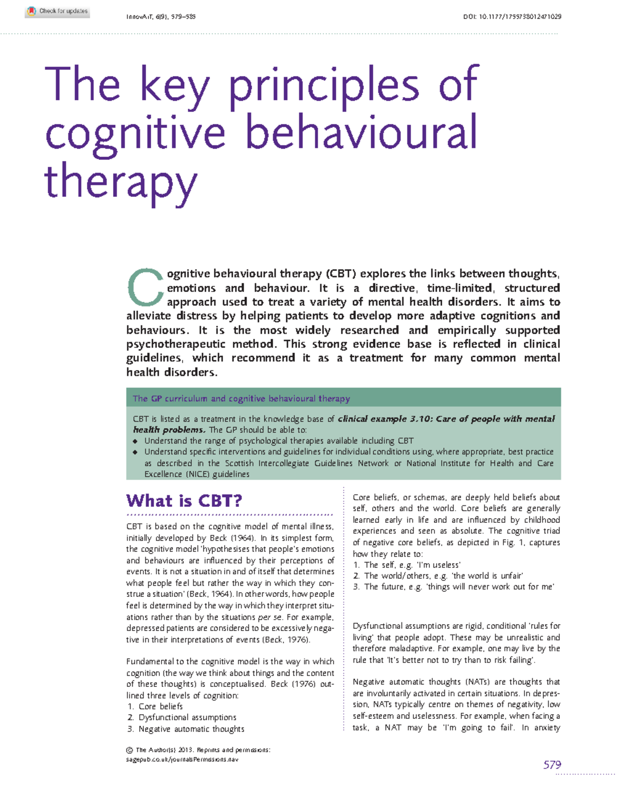 CBT Principles - Reading Week 2 - The Key Principles Of Cognitive ...