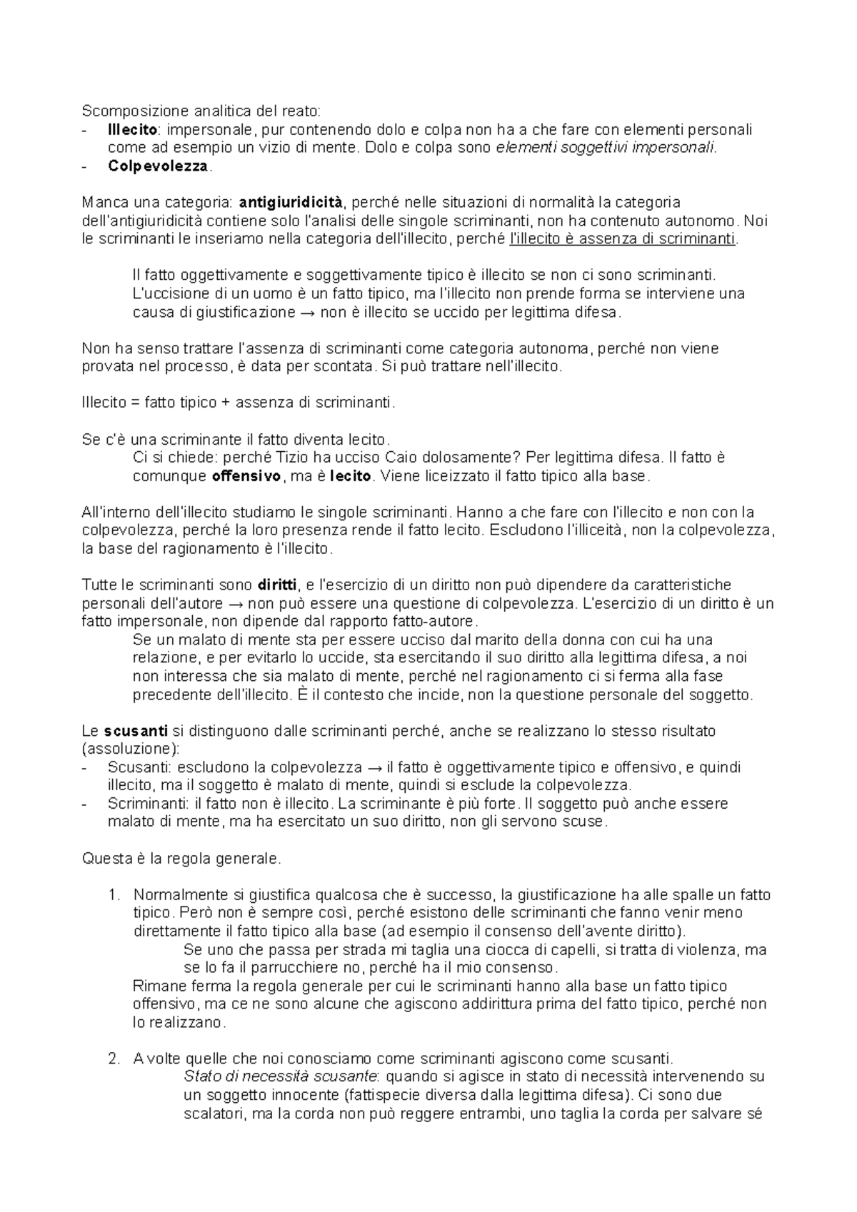 Cause di giustificazione appunti lezione Prof. Donini analitica del reato