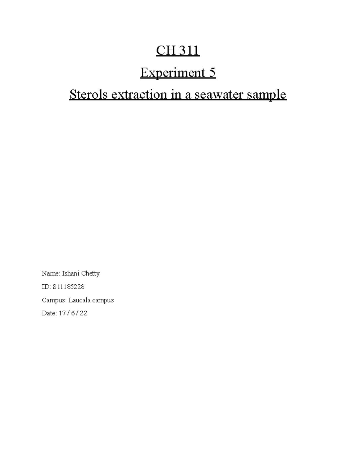 CH 311 experiment 5 - This is a lab report for marine chemistry unit ...