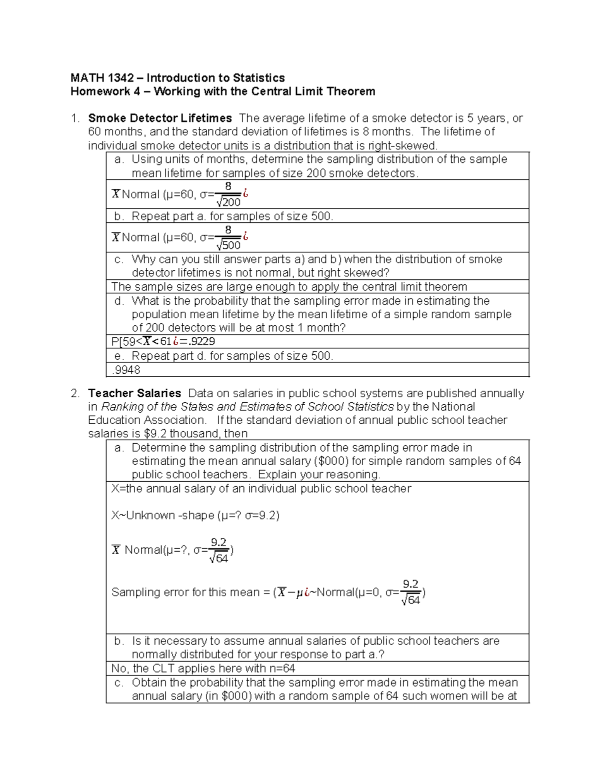 Hunner Chase - HW-4 - MATH 1342 – Introduction to Statistics Homework 4 ...