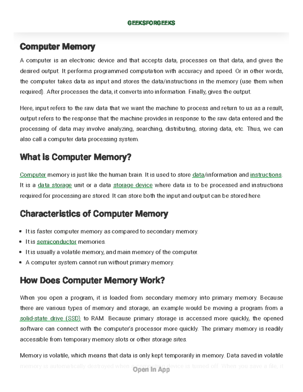 Computer Memory - Geeksfor Geeks - Computer Memory A computer is an ...