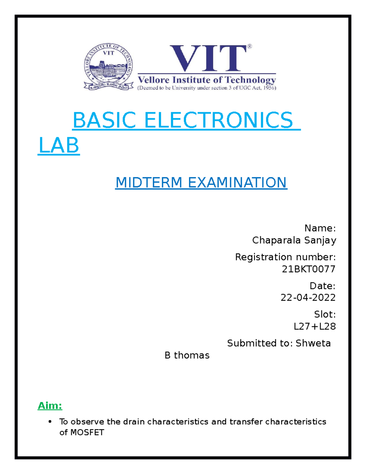 Midterm Exam Iiiiiiiiiiiiiiii - BASIC ELECTRONICS LAB MIDTERM ...