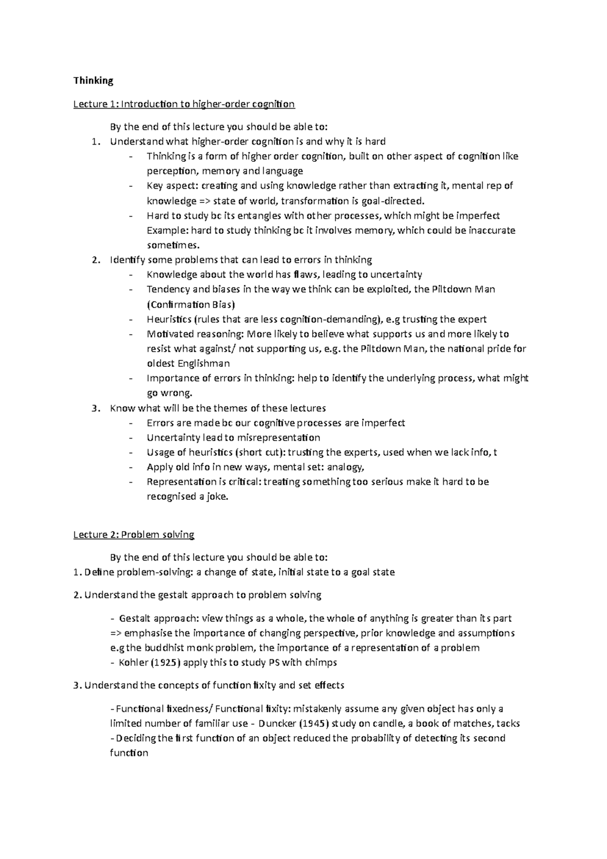 2016 Mid sem - Notes for Thinking, Memory and Attention lectures ...