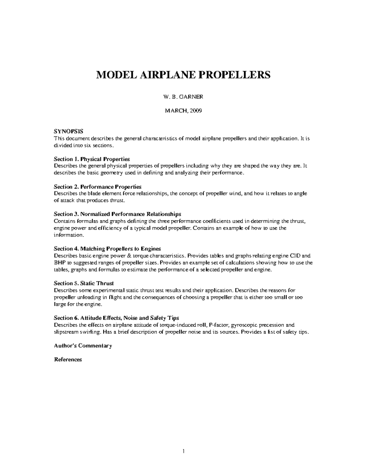 Aircraft Propeller model MODEL AIRPLANE PROPELLERS W. B. GARNER MARCH