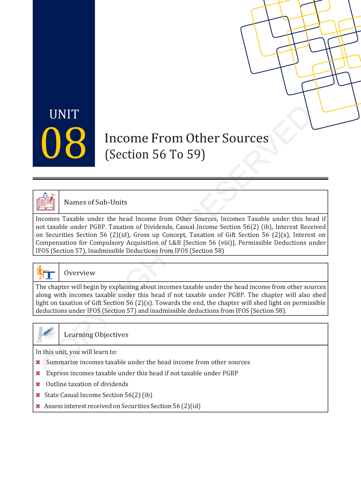 Direct Tax Section To Income From Other Sources Names Of Sub Units Incomes