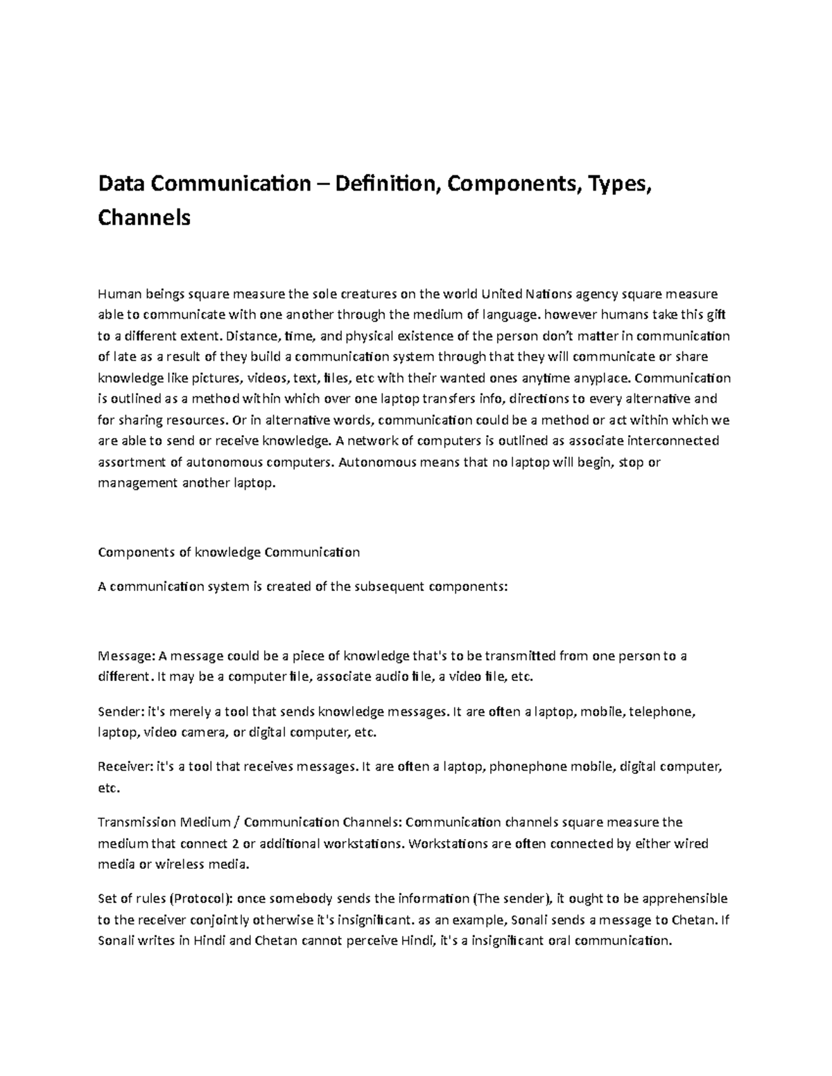 Data Communication Definition, Components, Types, Channels however
