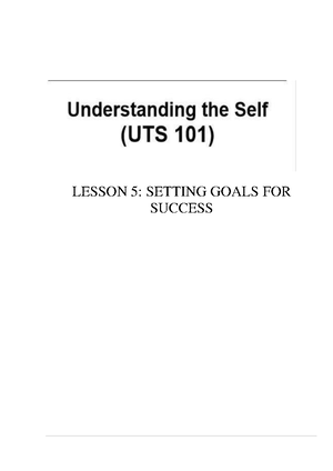 UTS L3 - MATERIAL SELF - Understanding The Self (UTS 101) Lesson 3 ...