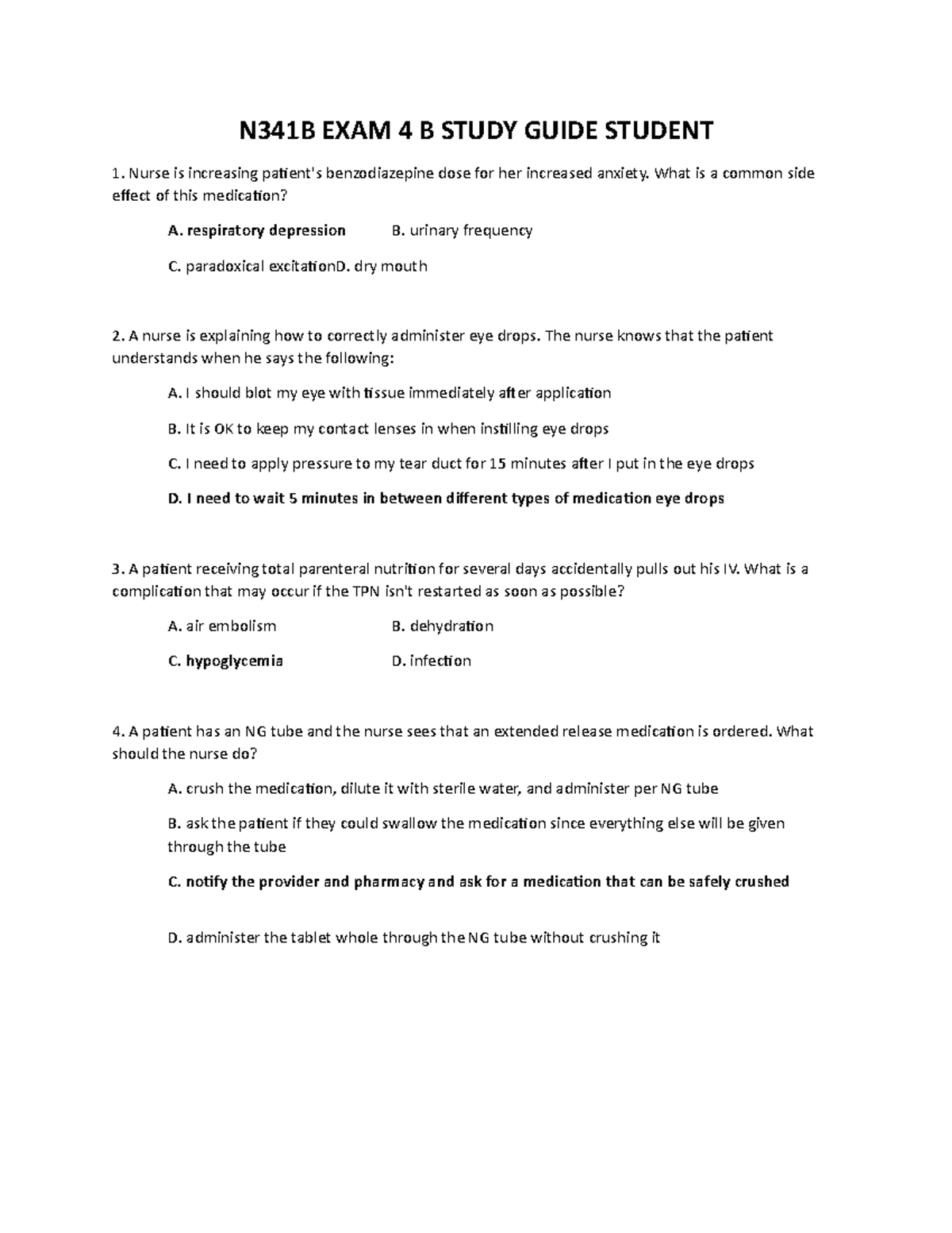 Exam 4 B Study Guide - N341B EXAM 4 B STUDY GUIDE STUDENT Nurse Is ...