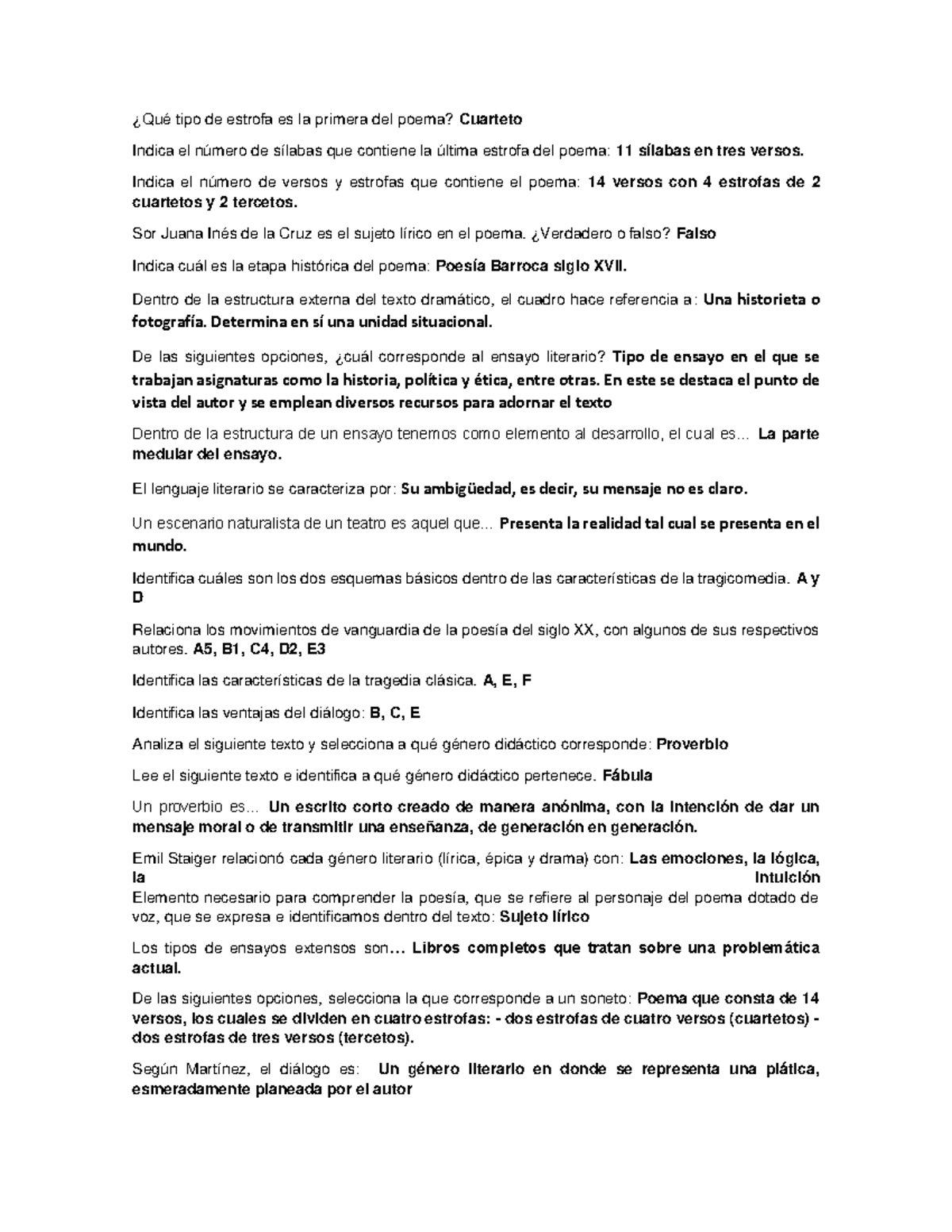 Temario final literatura - ¿Qué tipo de estrofa es la primera del poema ...