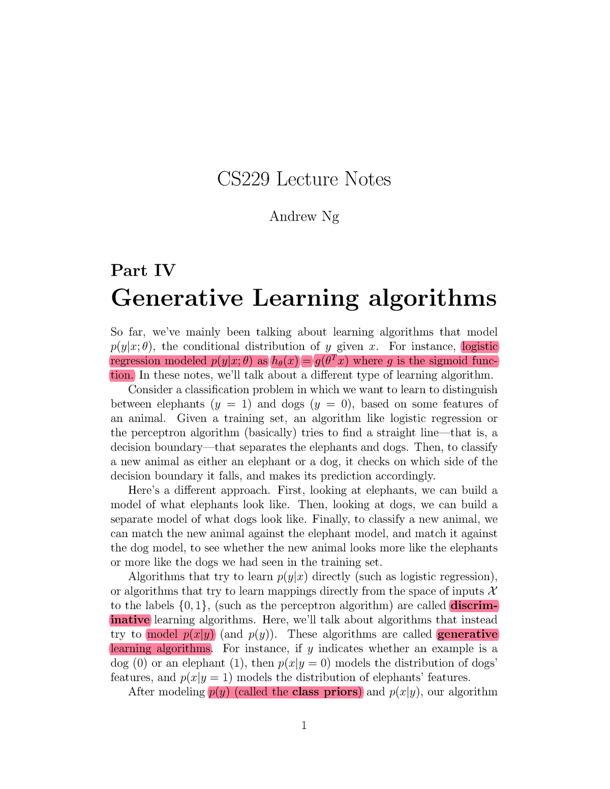 Lecture 7 Lecture-notes 2 - CS229 Lecture Notes Andrew Ng Part IV ...