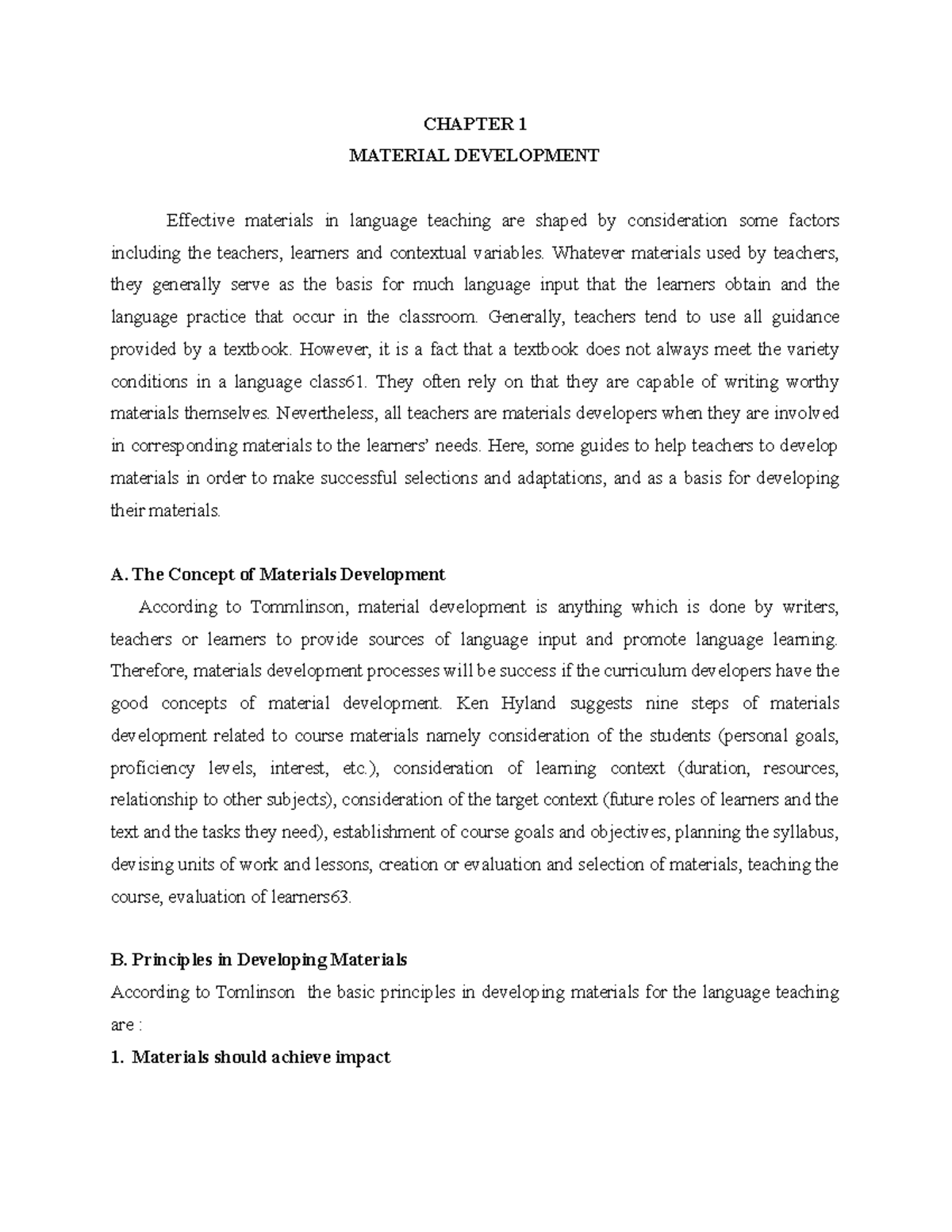 English Teaching Material Development CHAPTER 1 MATERIAL DEVELOPMENT