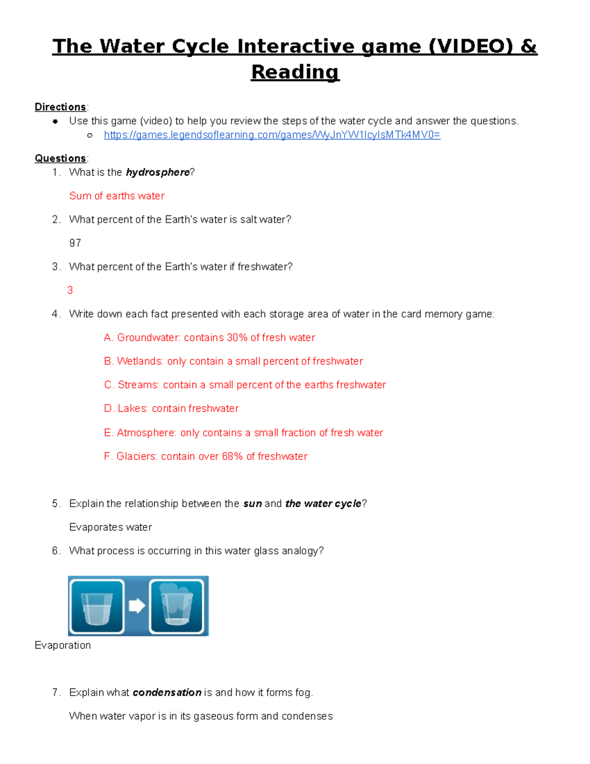 The Water Cycle  Game The Water Cycle Interactive game (VIDEO