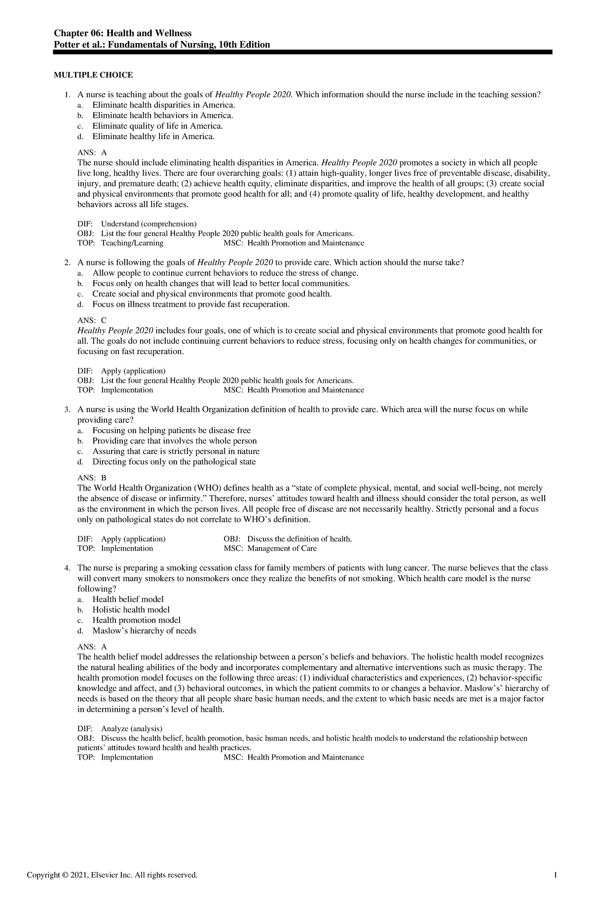 Exam View - Chapter 06 - Fundamentals of Nursing - Chapter 06: Health ...