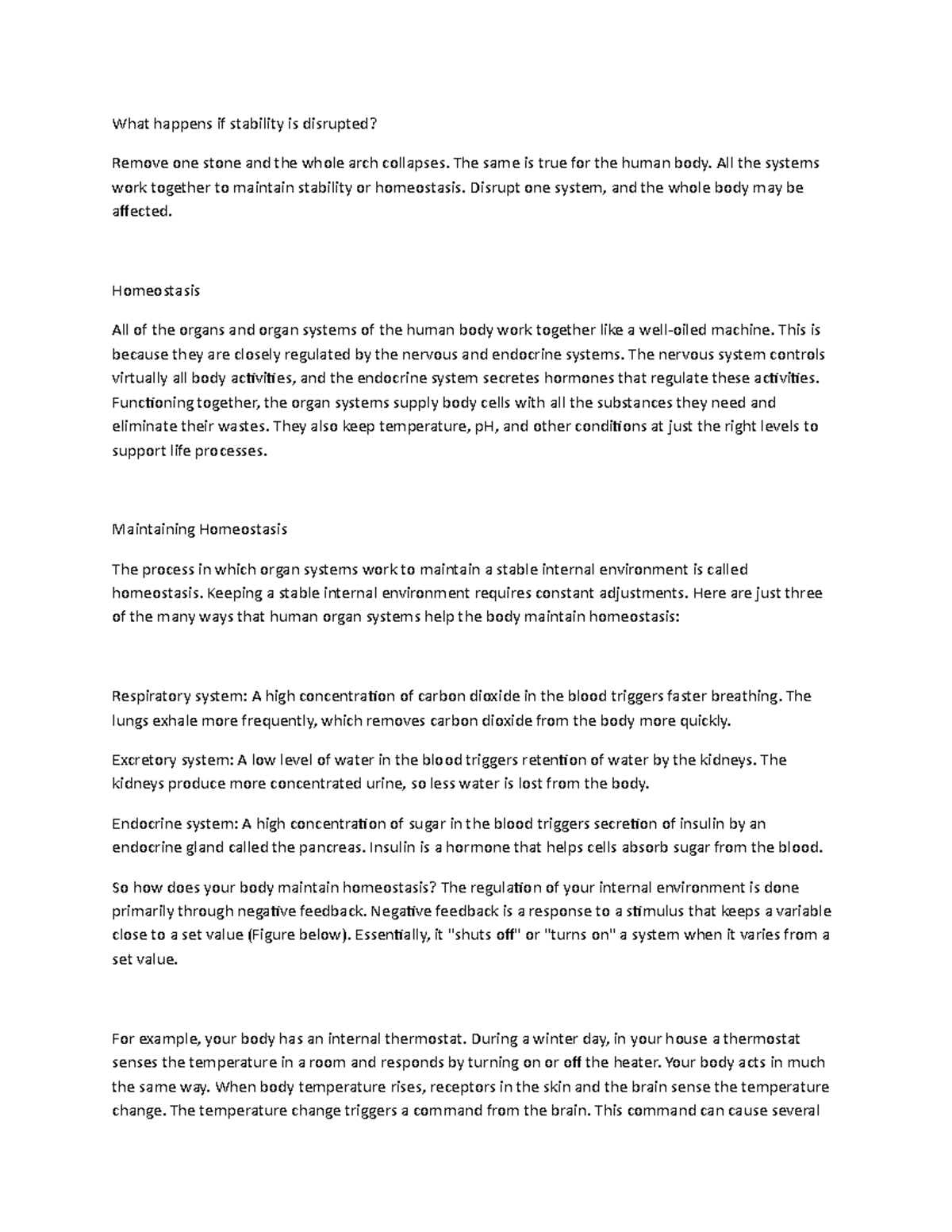 Homeostasis - None - What happens if stability is disrupted? Remove one ...