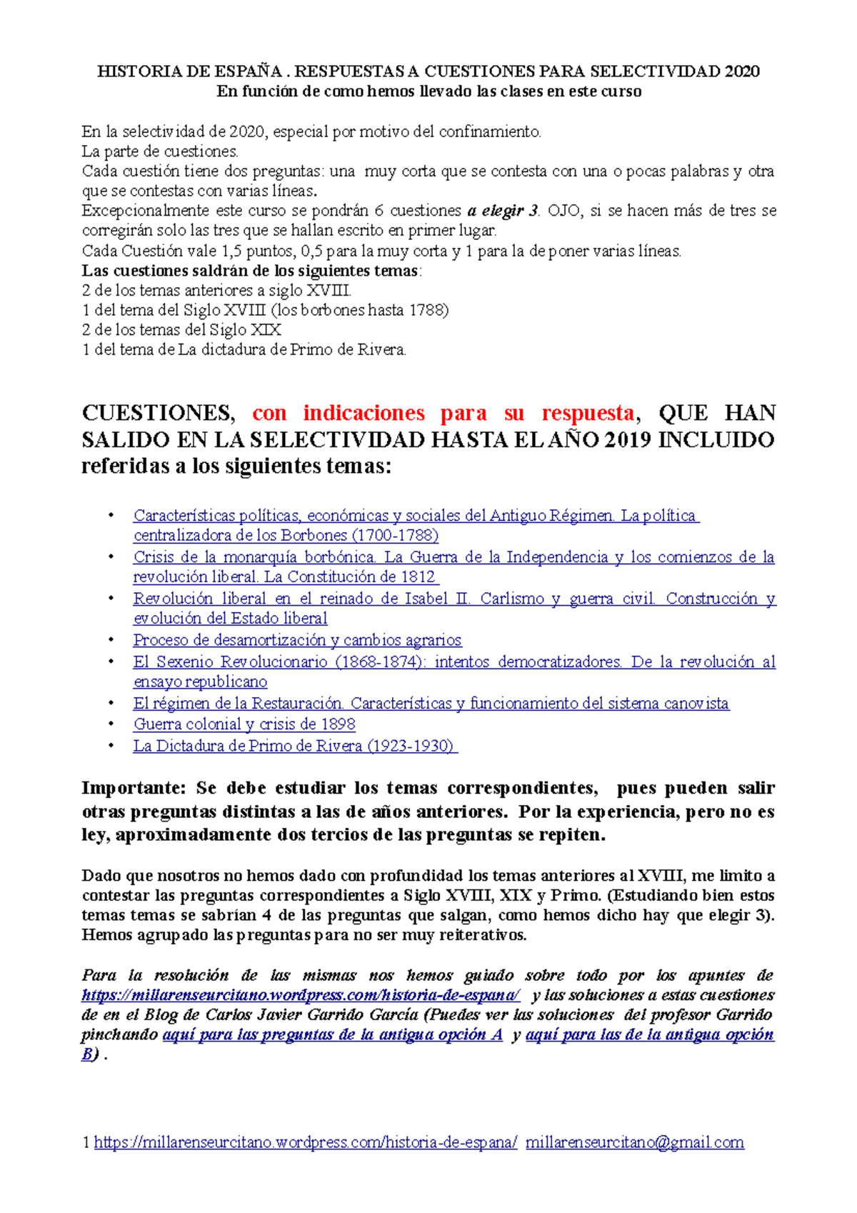 Preguntas Cortas Historia De España Selectividad Andalucía 2020