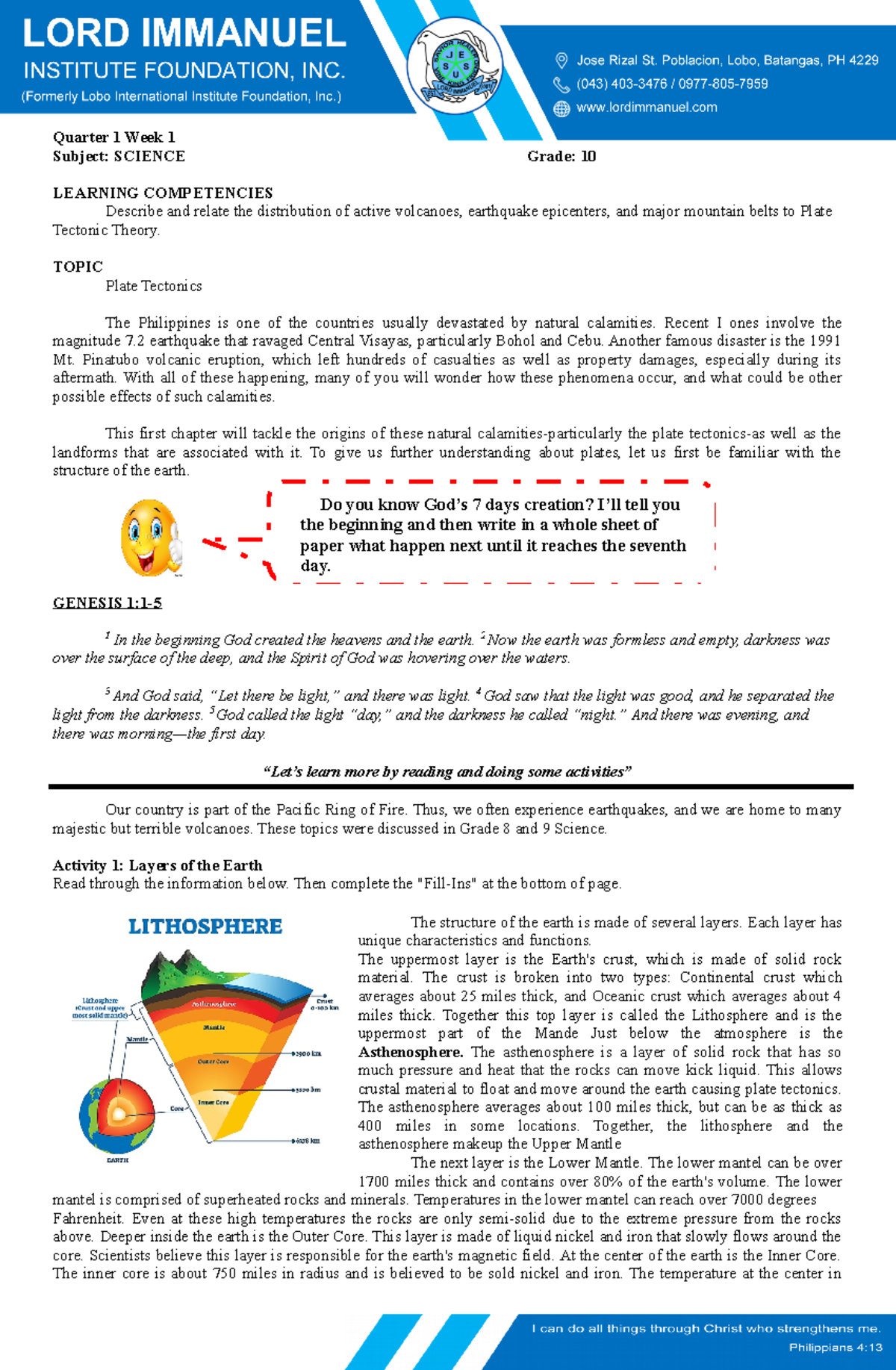 Module for G10 - Notes - Quarter 1 Week 1 Subject: SCIENCE Grade: 10 ...