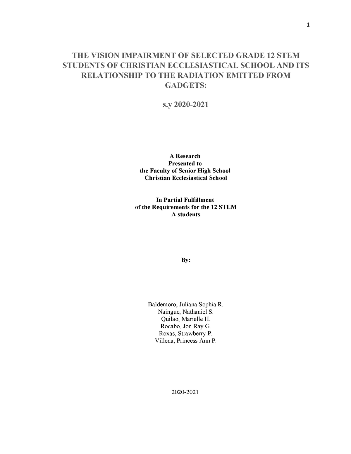 The Vision Impairment of Selected Grade 12 STEM of Christian ...