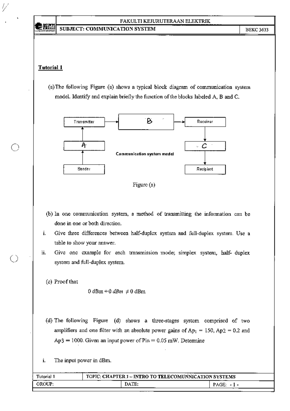 Tutorial 1A - really useful for students who take communication system ...