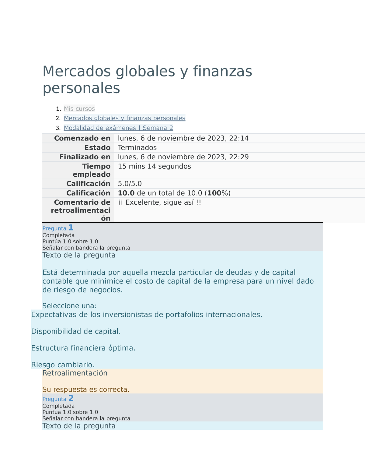 Mercados Globales Y Finanzas Personales Examen S2 - Mercados Globales Y ...