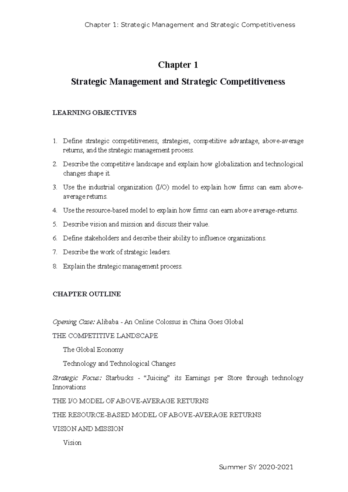 STRATEGIC MANAGEMENT - CHAPTER 1 HANDOUT - Chapter 1 Strategic ...