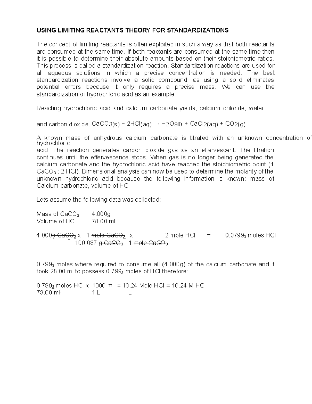 Using Limiting Reactants Theory For Standardizations Using Limiting