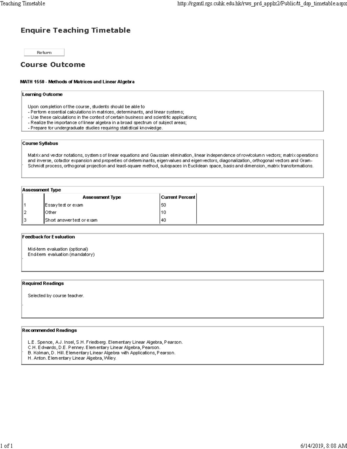 MATH1550 - NIL - Enquire Teaching Timetable Return Course Outcome MATH ...