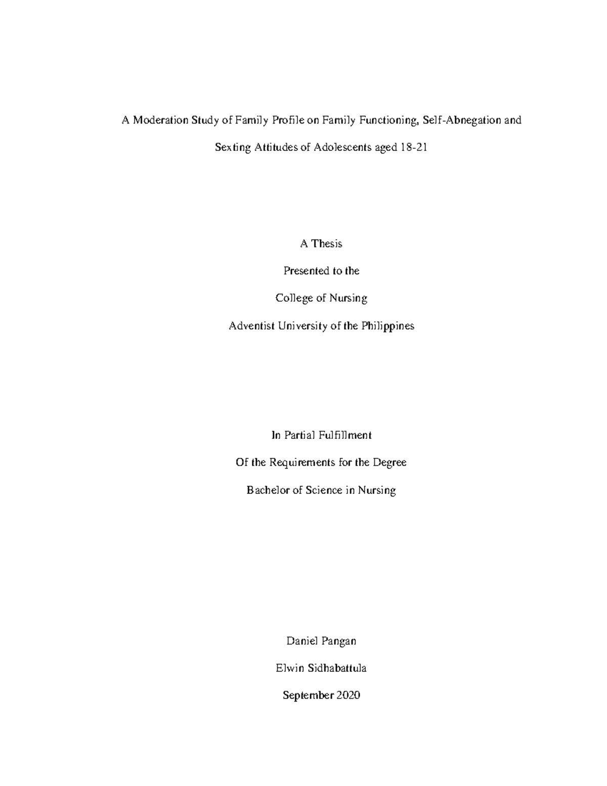 A Moderation Study of Family Profile on Family Functioning, Self ...