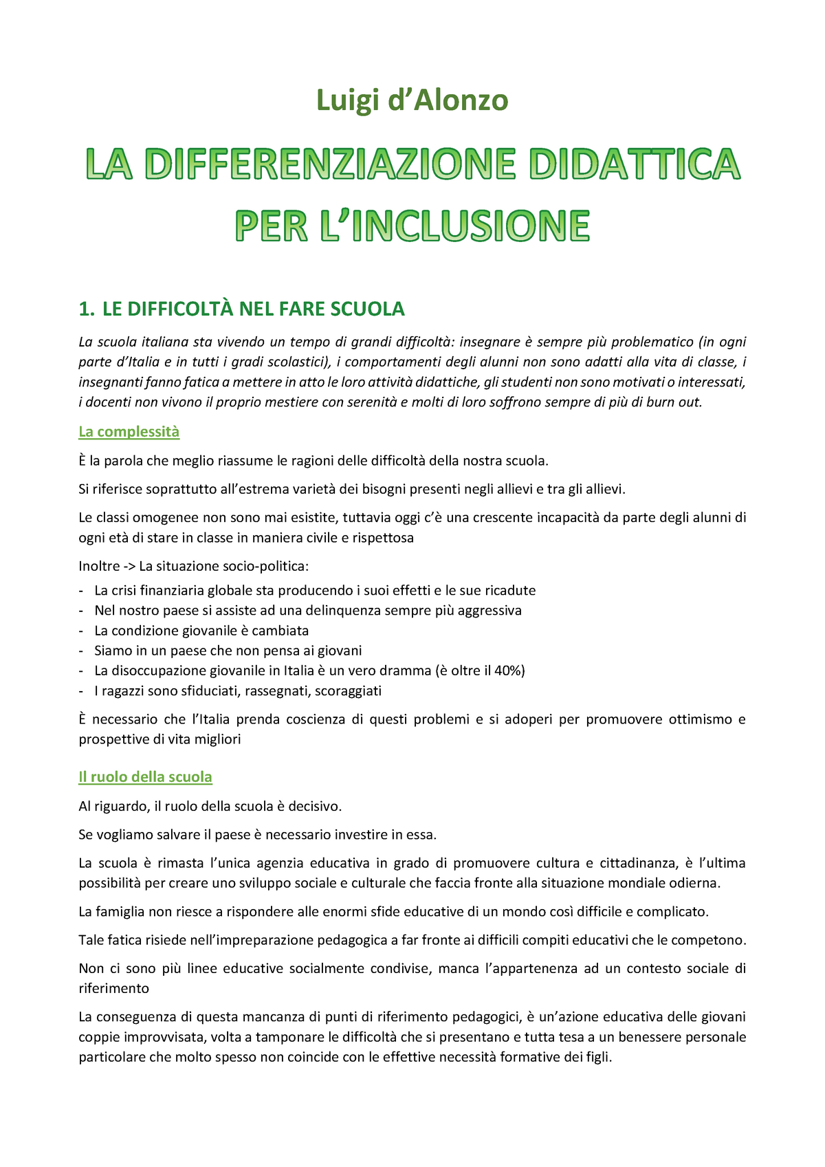 La Differenziazione Didattica Per L' Inclusione - Luigi D’Alonzo 1. LE ...