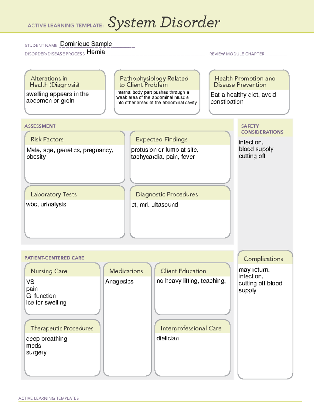 Hernia system disorder - ACTIVE LEARNING TEMPLATES System Disorder ...