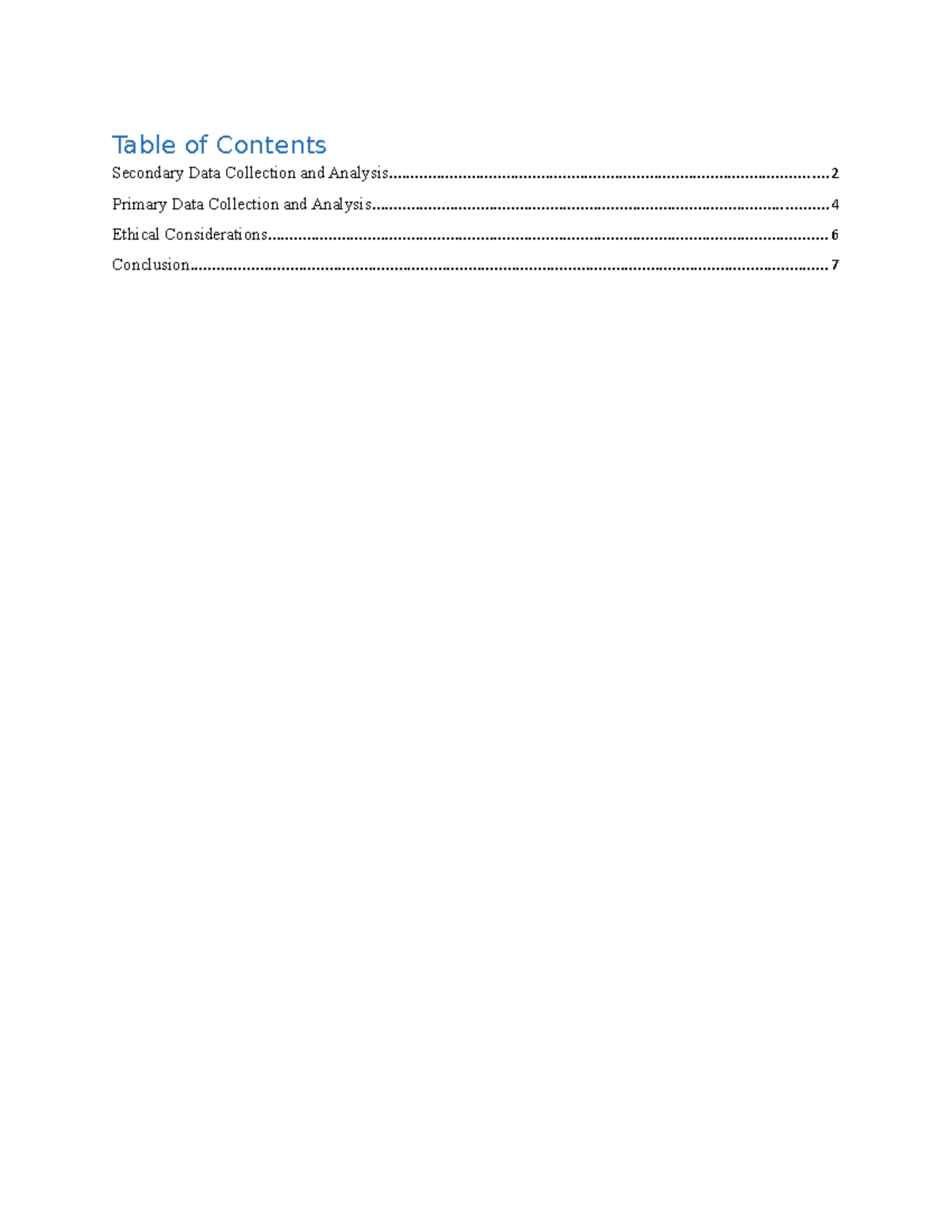 Assesment - Class material - Table of Contents Secondary Data ...