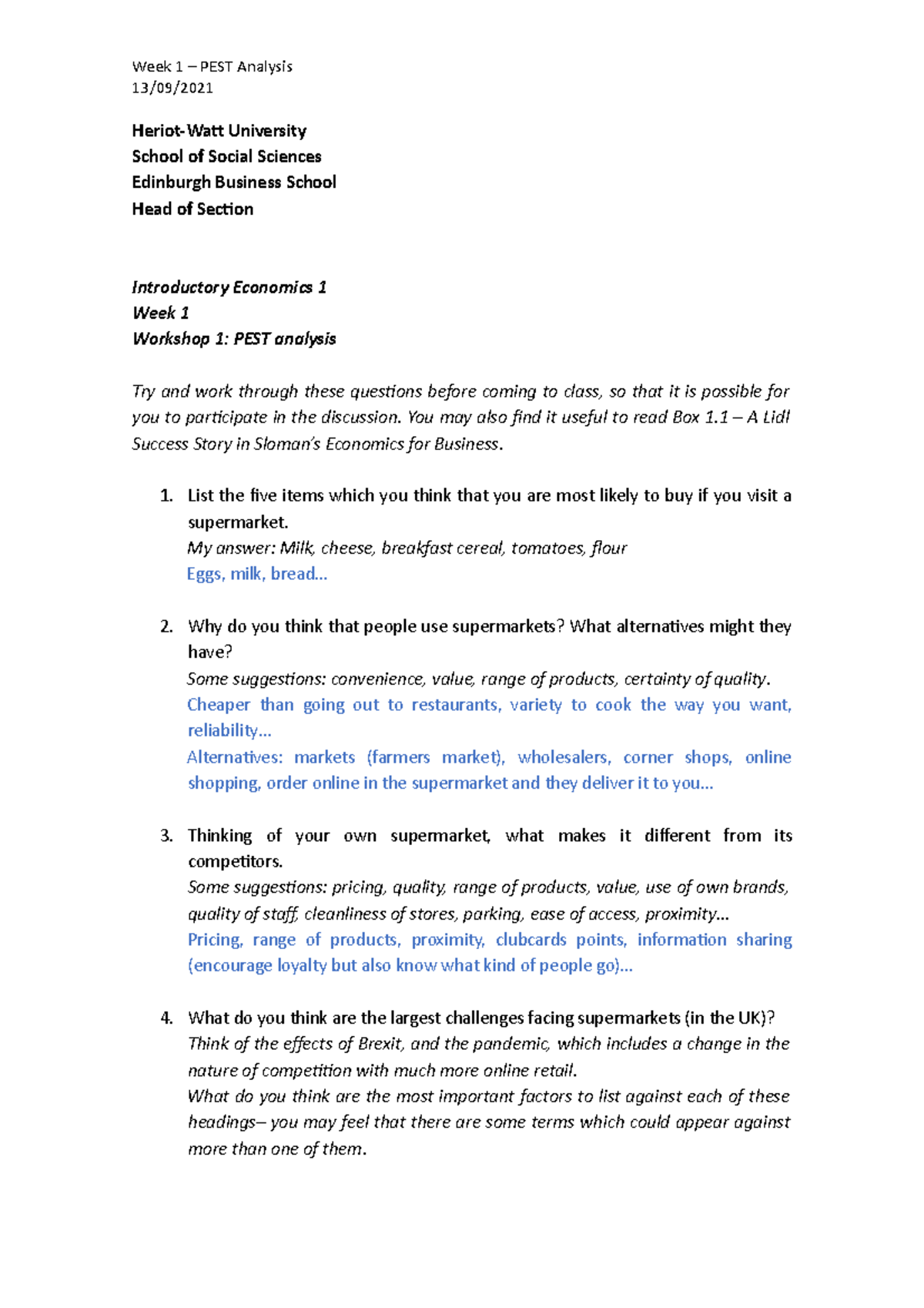 Week 1 - PEST Analysis - . - Studocu