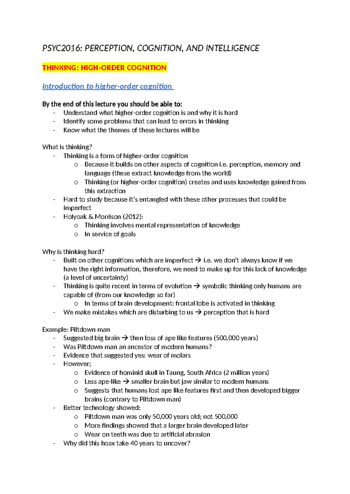 PSYC2016 Lecture Notes Pt 1 - PSYC2016: PERCEPTION, COGNITION, AND ...