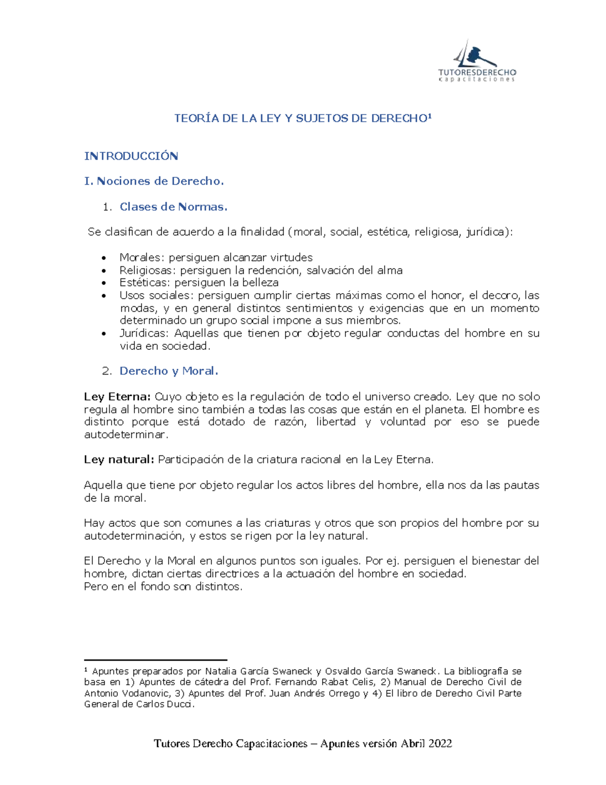 Teoría de la ley y sujetos de derecho - TEORÍA DE LA LEY Y SUJETOS DE ...