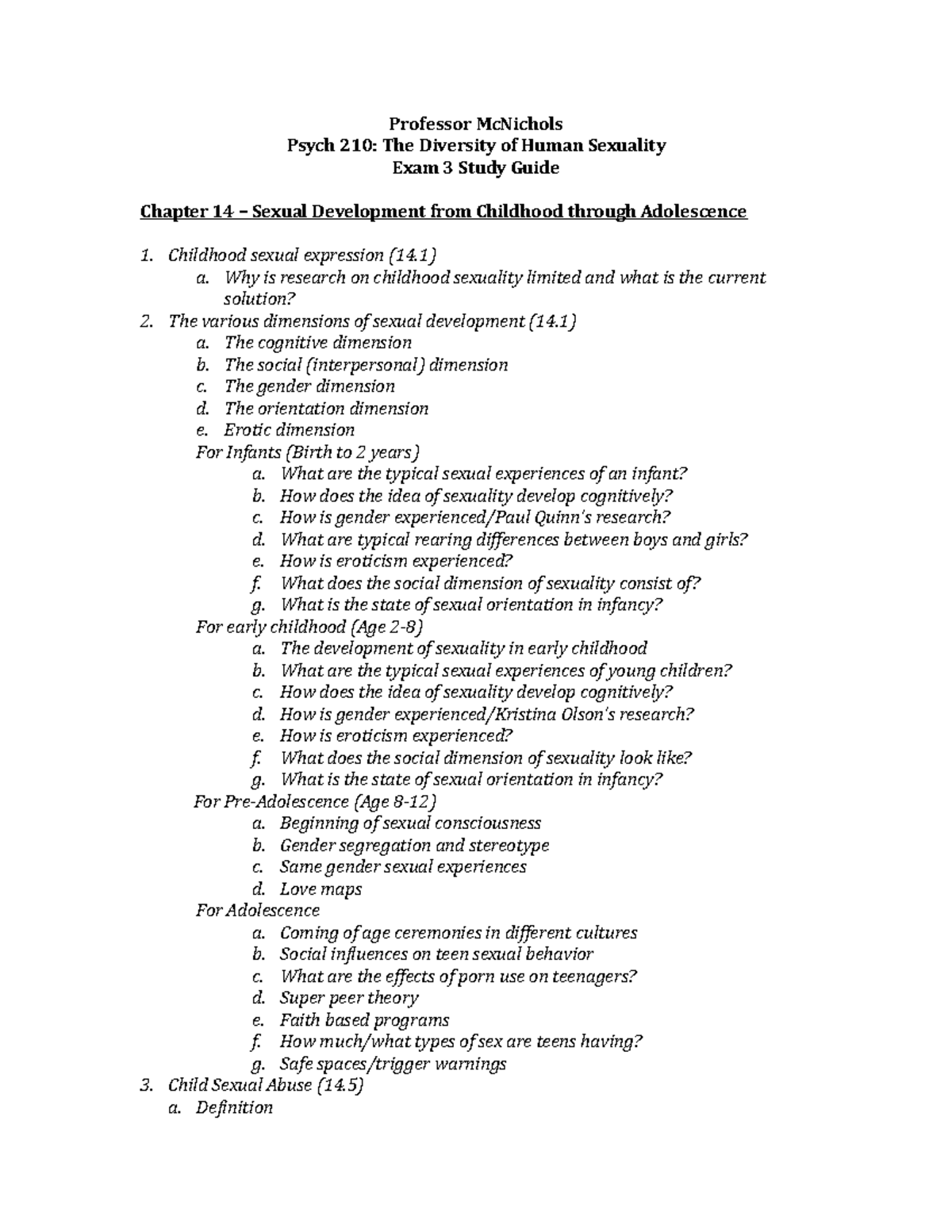 Exam 3 Study Guide Chapters 14-20 Fall22 - Professor McNichols Psych ...