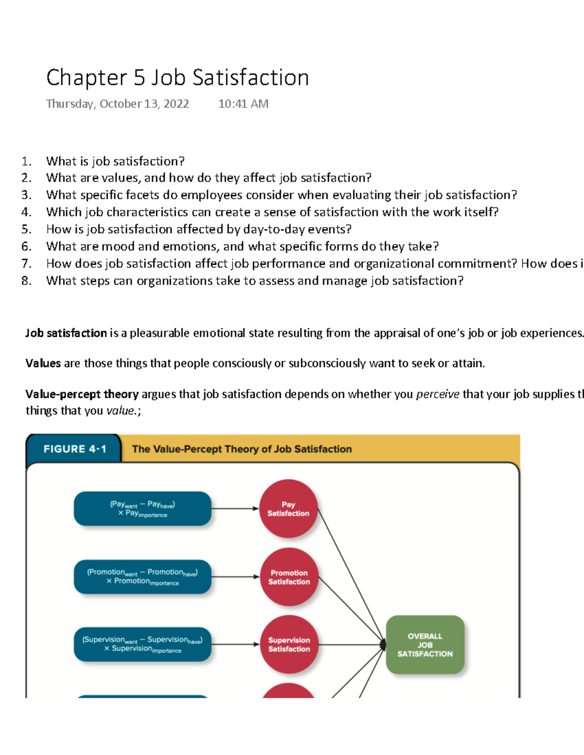 Chapter 5 Job Satisfaction - 1. What is job satisfaction? 2. What are ...