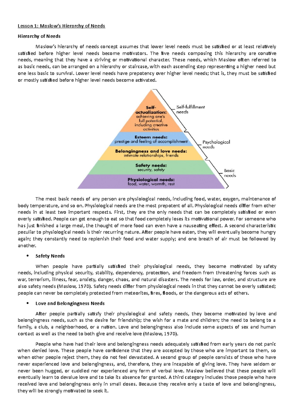 COMM- Prelims - FOR PHARMACY - Lesson 1: Maslow’s Hierarchy of Needs ...